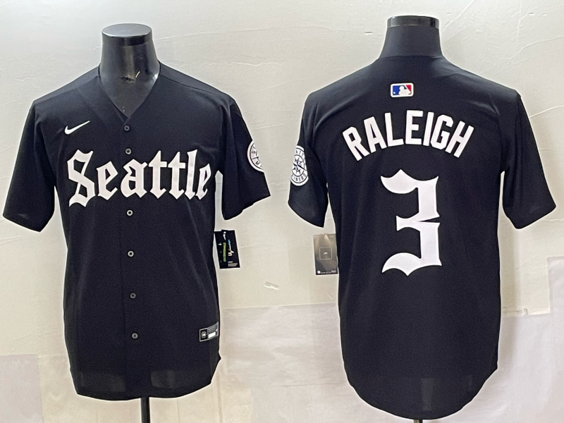 Men Seattle Mariners 3 Raleigh black MLB 2025 Nike jersey 005